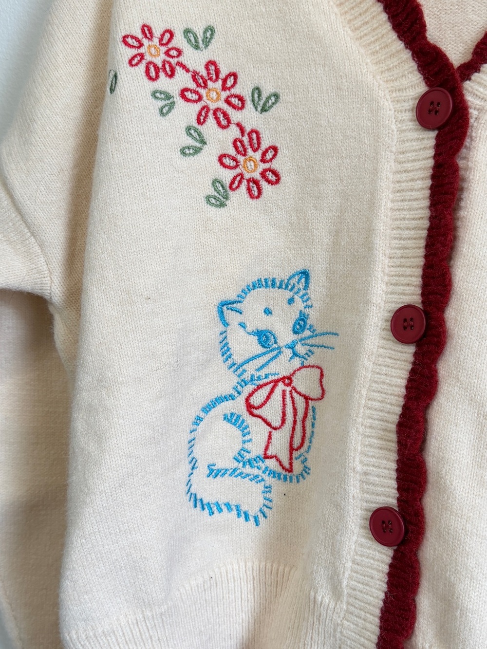 Cider Cat & Floral Cardigan Size XL Knit Sweater Chunky Fall Winter Novelty - Picture 6 of 8